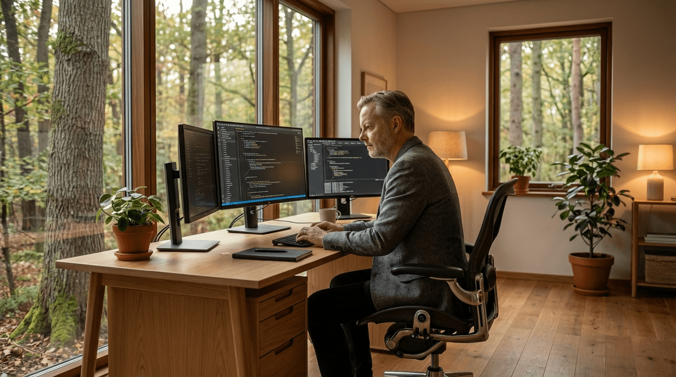 Troels' hjørnekontor — espresso, kat og codespace