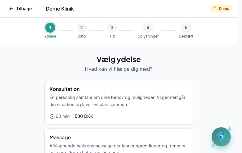 Simple Bookings — vælg ydelse