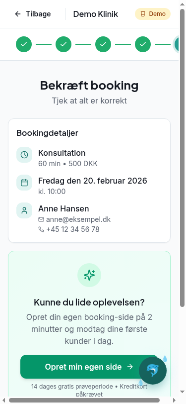 Simple Bookings — bekræft booking (mobil)