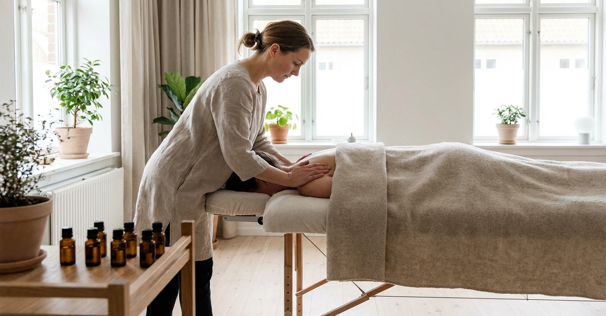 Behandler fokuseret på sit arbejde med en klient